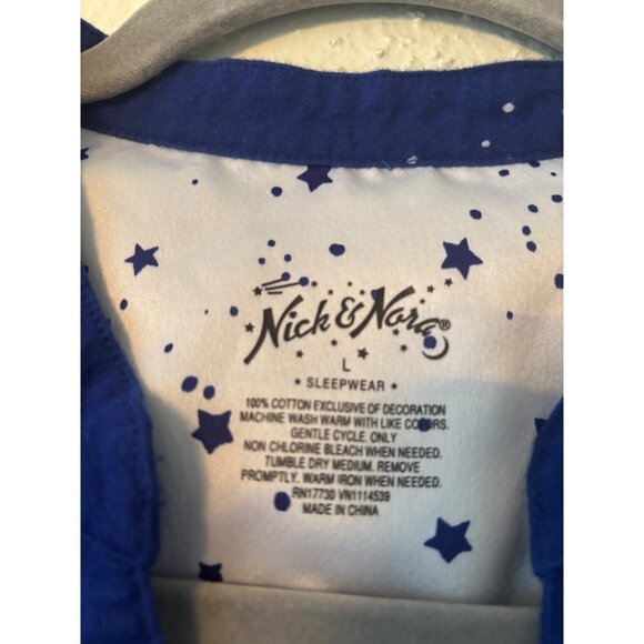 Nick & Nora Starry Night Blue Cotton Pajama Sleep Shirt Nightshirt Stars Print L - Picture 4 of 10